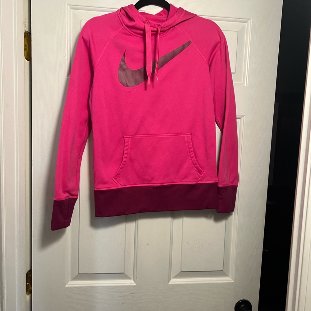 Nike Women's Bright Pink & Dark Pink Logo Pullover Hoodie
